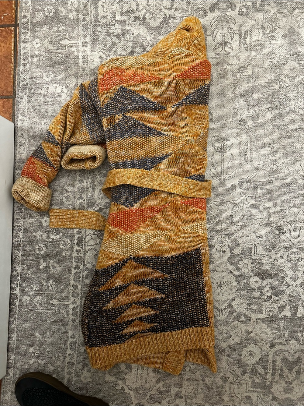 Pendleton Monterey Open Front Belted Cardigan Jacket - Mustard Multi 100% cotton - Picture 5 of 6